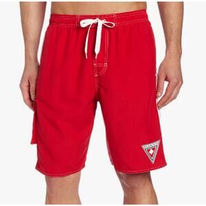 TYR The Finals Male GUARD Swim Trunks Red with White Accent - Pockets - Size XXL